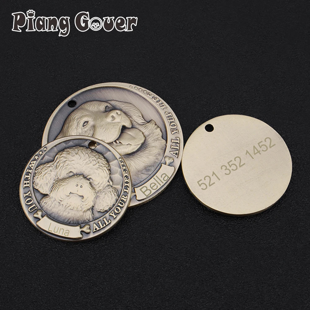 Custom Name Dog Tag Personalized Pet ID Plate Retro Brass Pet Collar Accessories DIY For Puppy Pendant