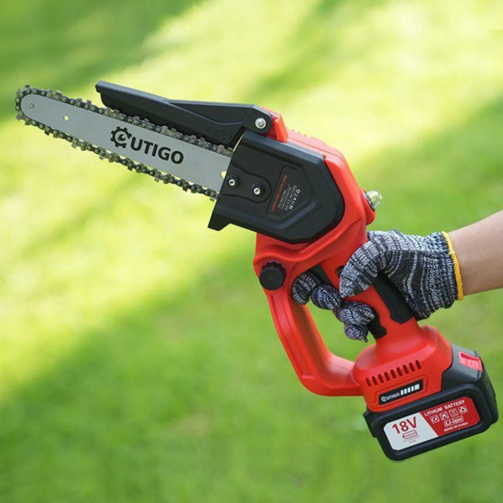 OUTIGO 8 inch brushless chainsaw with two 21v battery, portable  pruning chainsaw for garden and orchard cutting