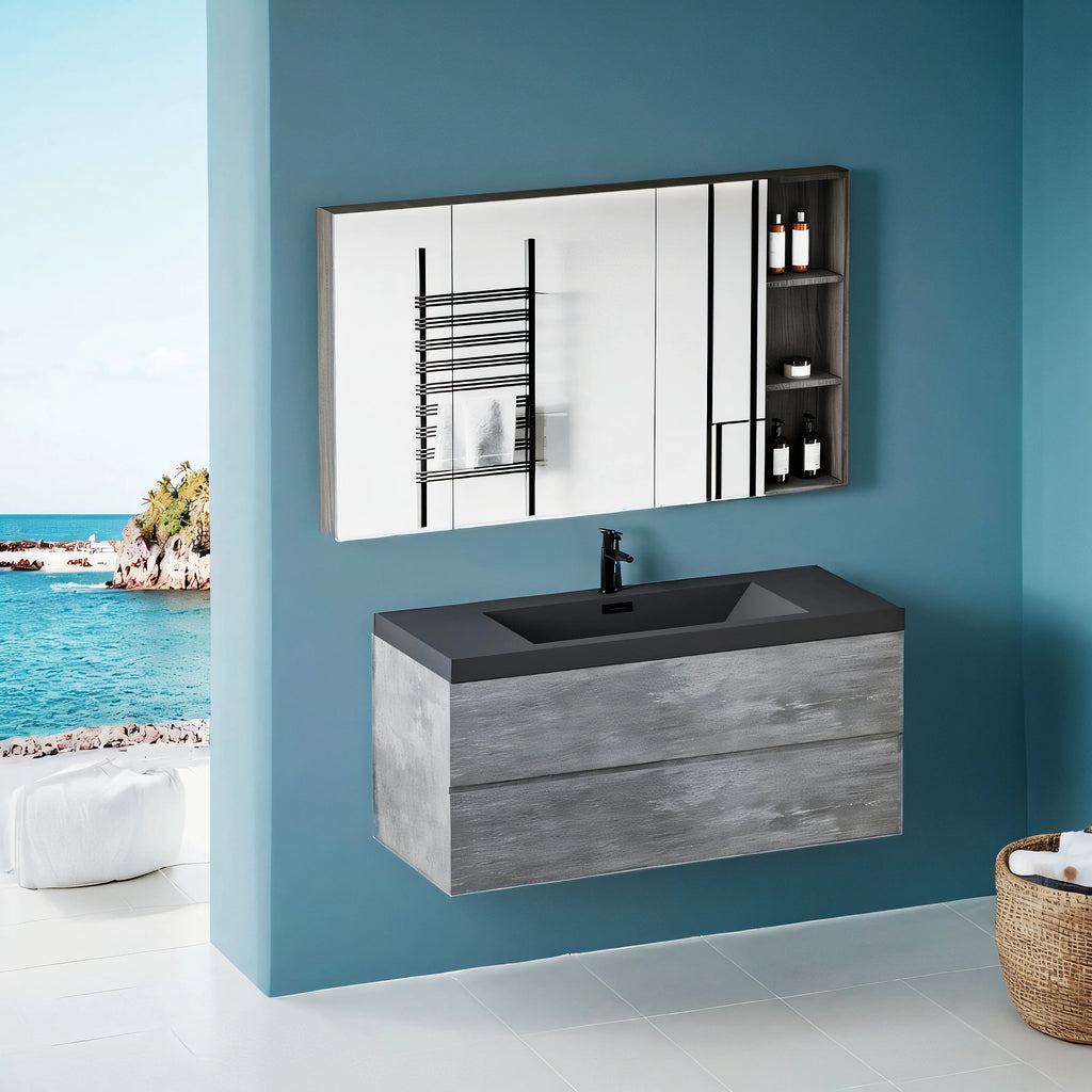 48"  Modern Wall-Mounted Bathroom Storage Vanity Cabinet  Sand Top Basin and