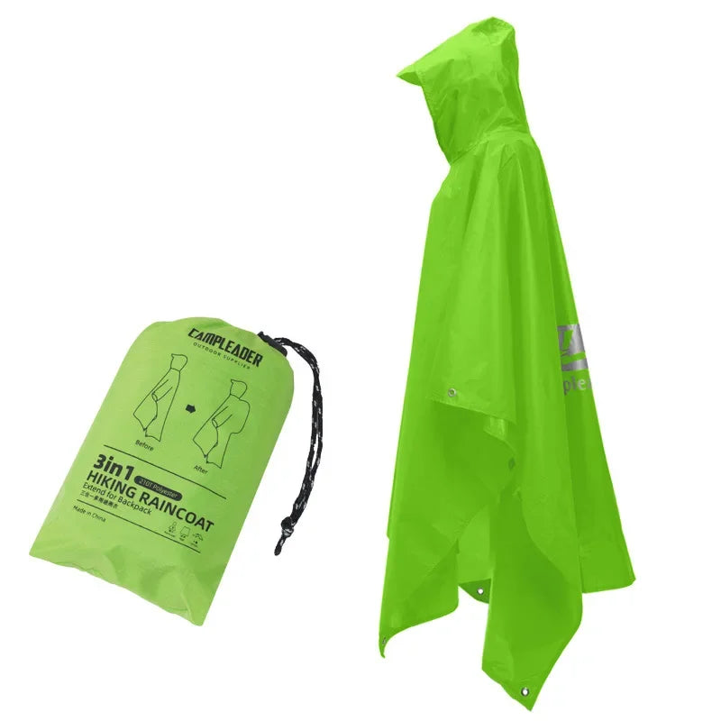 3 In 1 Outdoor Raincoat Hooded Sleeve Long Waterproof Rain Poncho Motorcycle Rain Cover Camping Hiking Travel Rainwear Tent