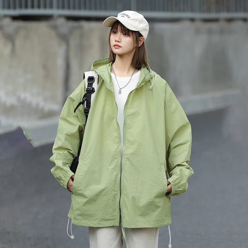 Outdoor Hiking Suncreen Coats Women New Loose Large Size Breathable Sun-Protective Clothing Jacket Thin Skin Windbreaker Female