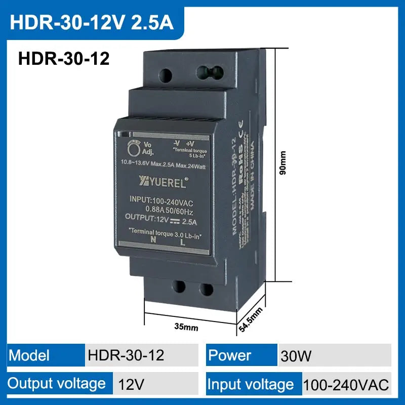 Ultrathin Switching Power Supply HDR 15W 30W 60W 100W 150W 12V 24V Rail Type Transformer