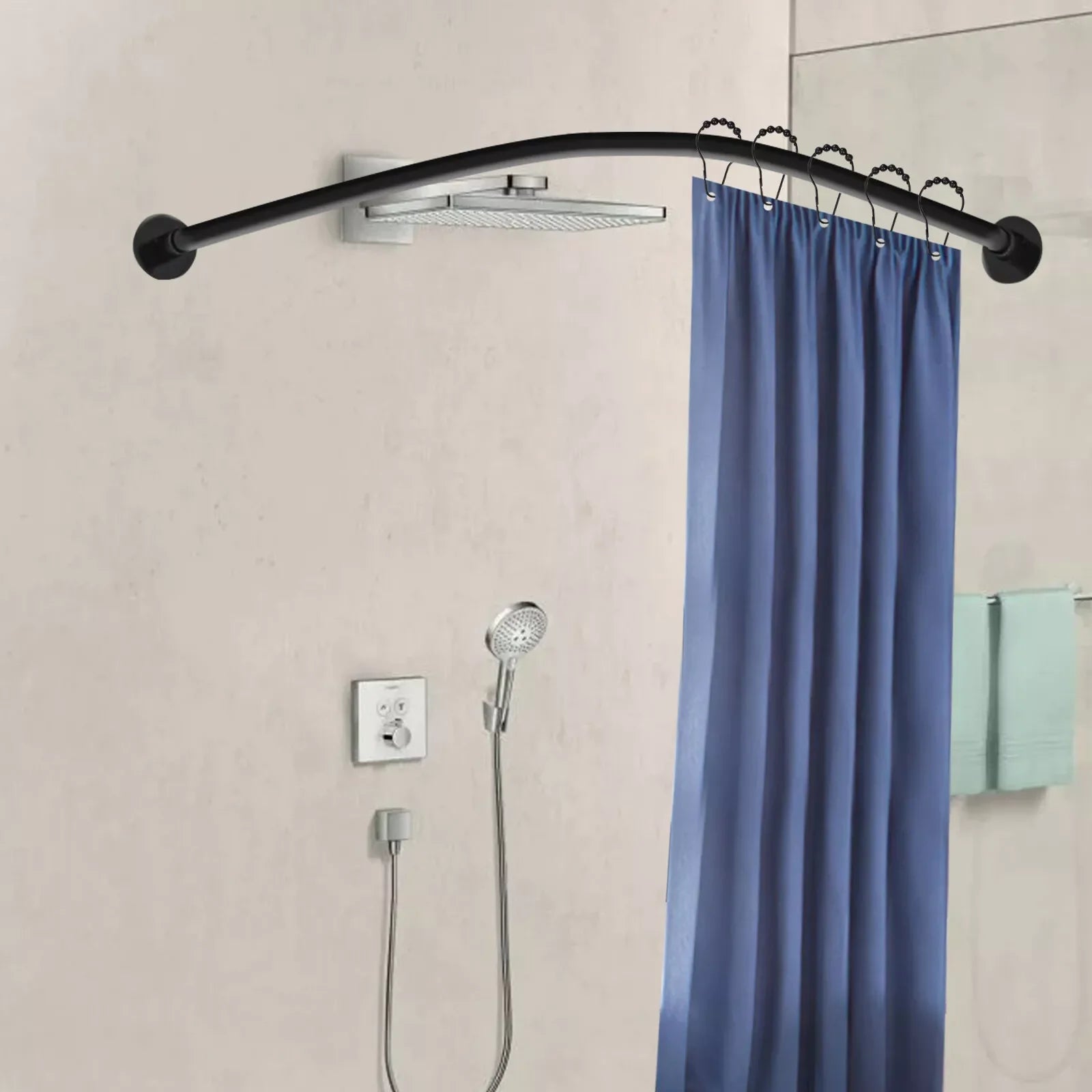 Adjustable Curved Shower Curtain Rod Stainless Steel Bathrooms Bath Pole Rail L Shape No Drilling Corner Telescopic Rod