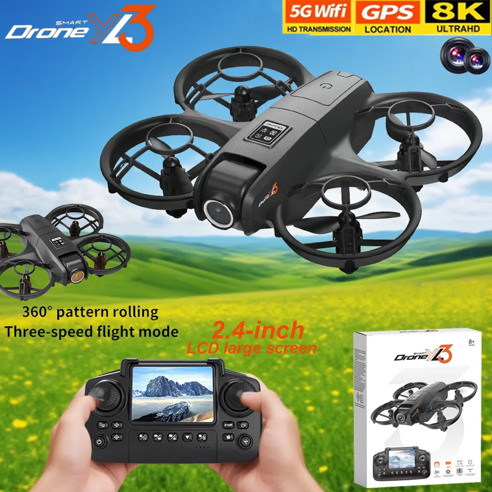 YL3 RC New Drone 2.4G 5G GPS Professional 8K High-definition Dual Camera aerial Control Quadcopter Toys airplane Gift for Boys ﻿