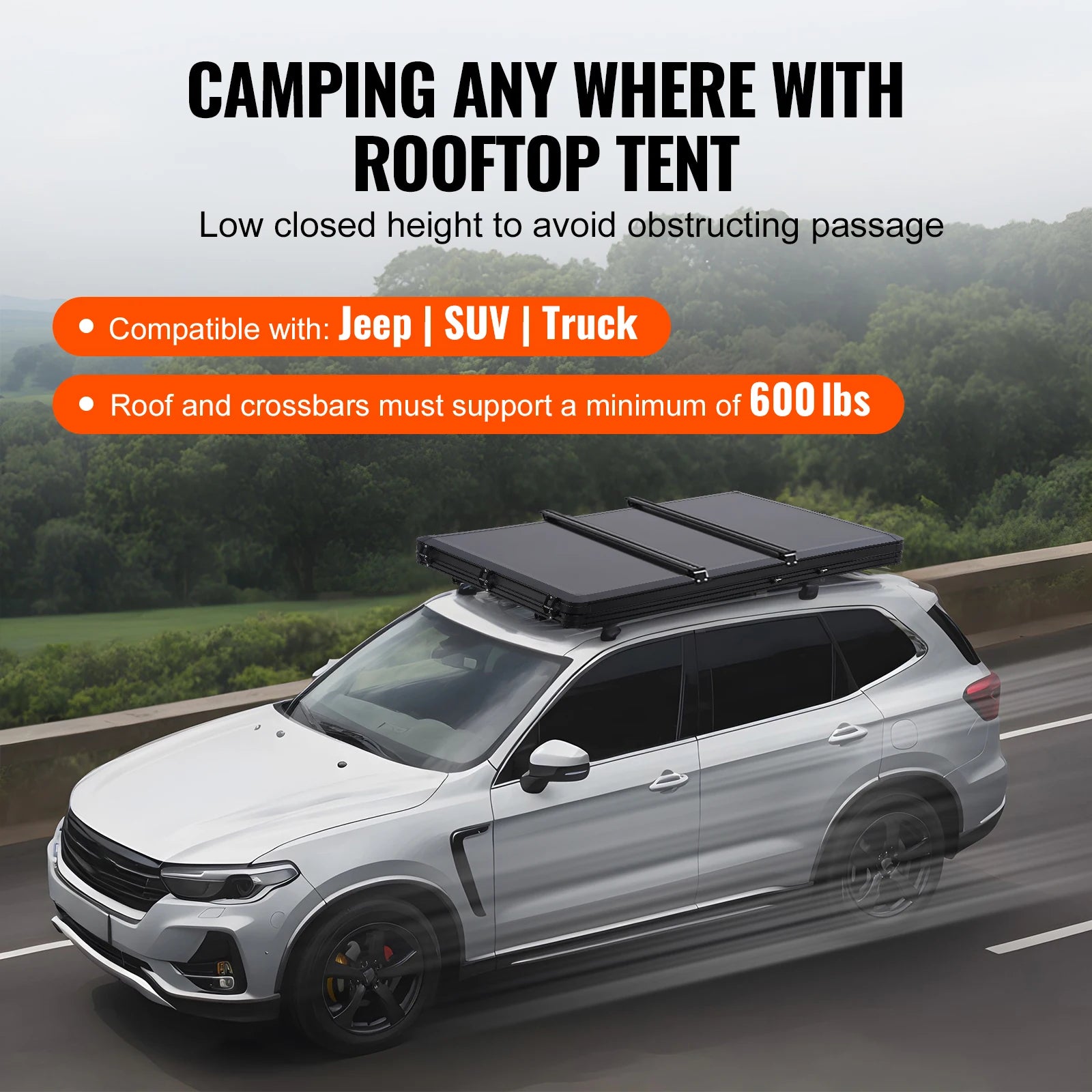 SucceBuy Rooftop Tent Hard Shell Roof Top with Telescopic Ladder Thick Mattress Waterproof Windproof for Jeep Van Pickup Truck