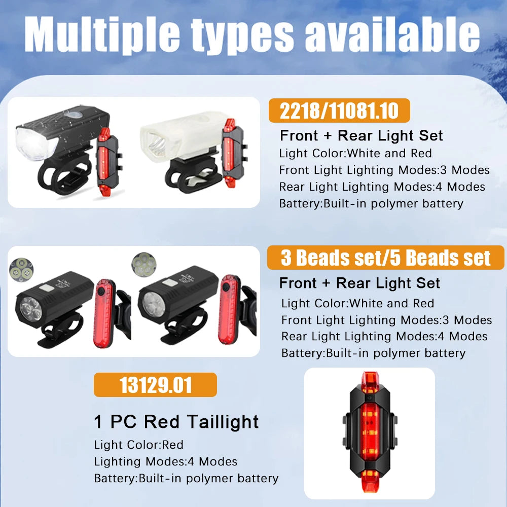 USB Rechargeable Bike Light Front Light Red Taillight Easy to Install 3 Modes Bicycle Accessories for the Bicycle