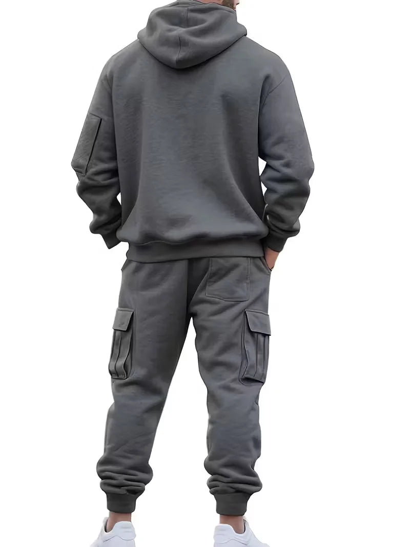 Men's Hooded Set Outdoor Workwear Casual Sweatshirt Set Comfortable Streetwear Fashion Men's Ensemble