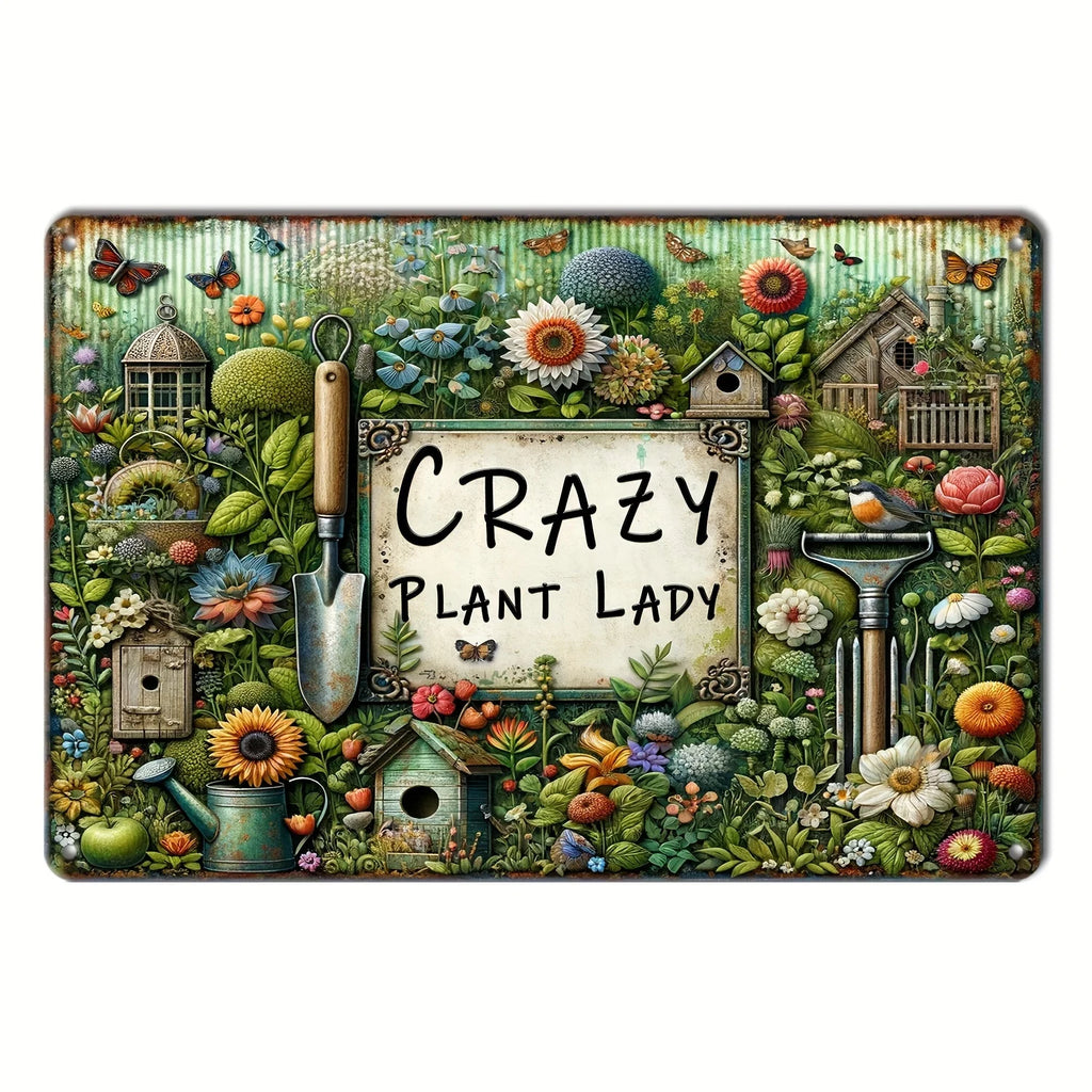 1pc Retro Metal Sign - Crazy Plant Lady Aluminum Wall Art for Home Decor, Garden, Cafe, Bar & Living Room Decoration