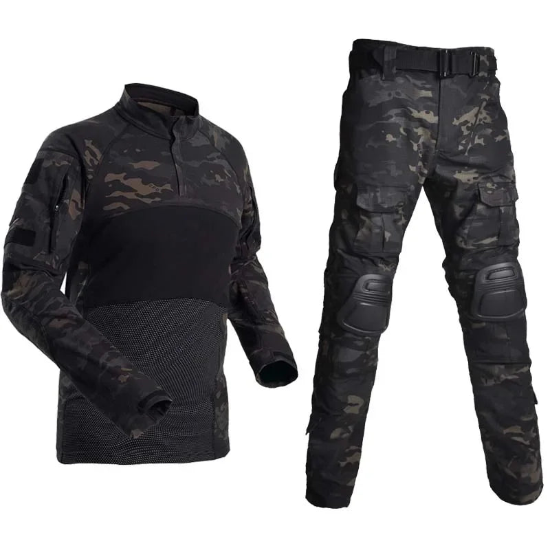 Outdoor Uniform Tactical Shirt Waterproof Clothing Tops Wear resistance Airsoft Multicam Camo Hunting Suit Pants+ Pads