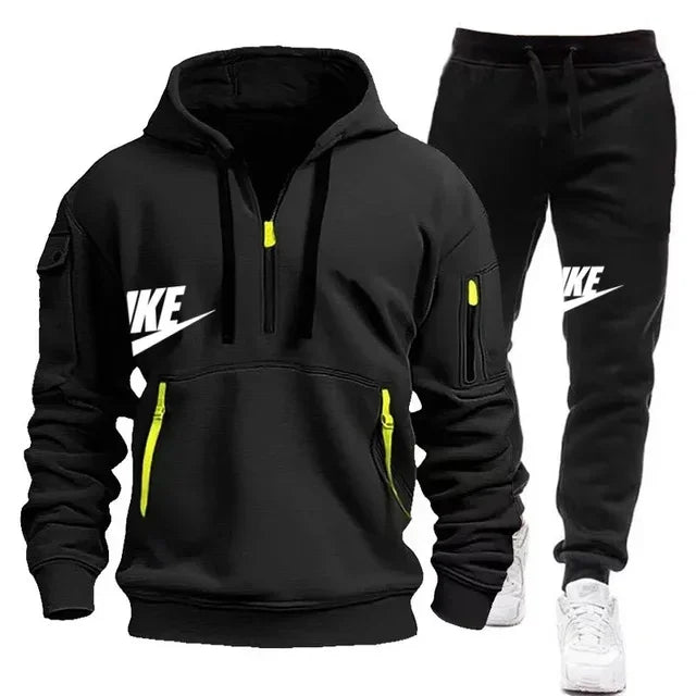 Fashionable outdoor men's casual sportswear set, new autumn and winter multi-pocket men's pullover hoodie + pants 2-piece set