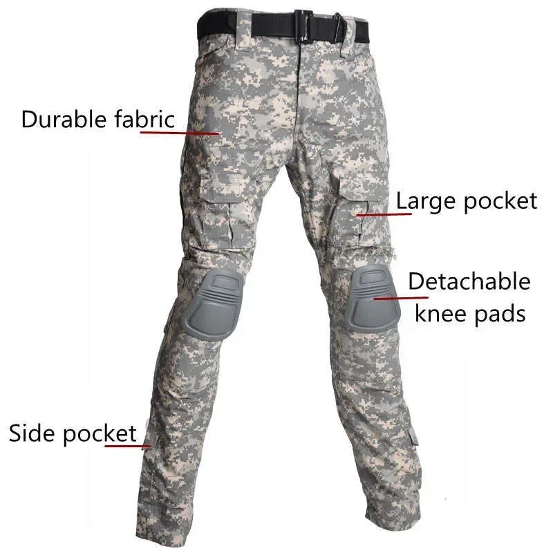 Outdoor Uniform Tactical Shirt Waterproof Clothing Tops Wear resistance Airsoft Multicam Camo Hunting Suit Pants+ Pads