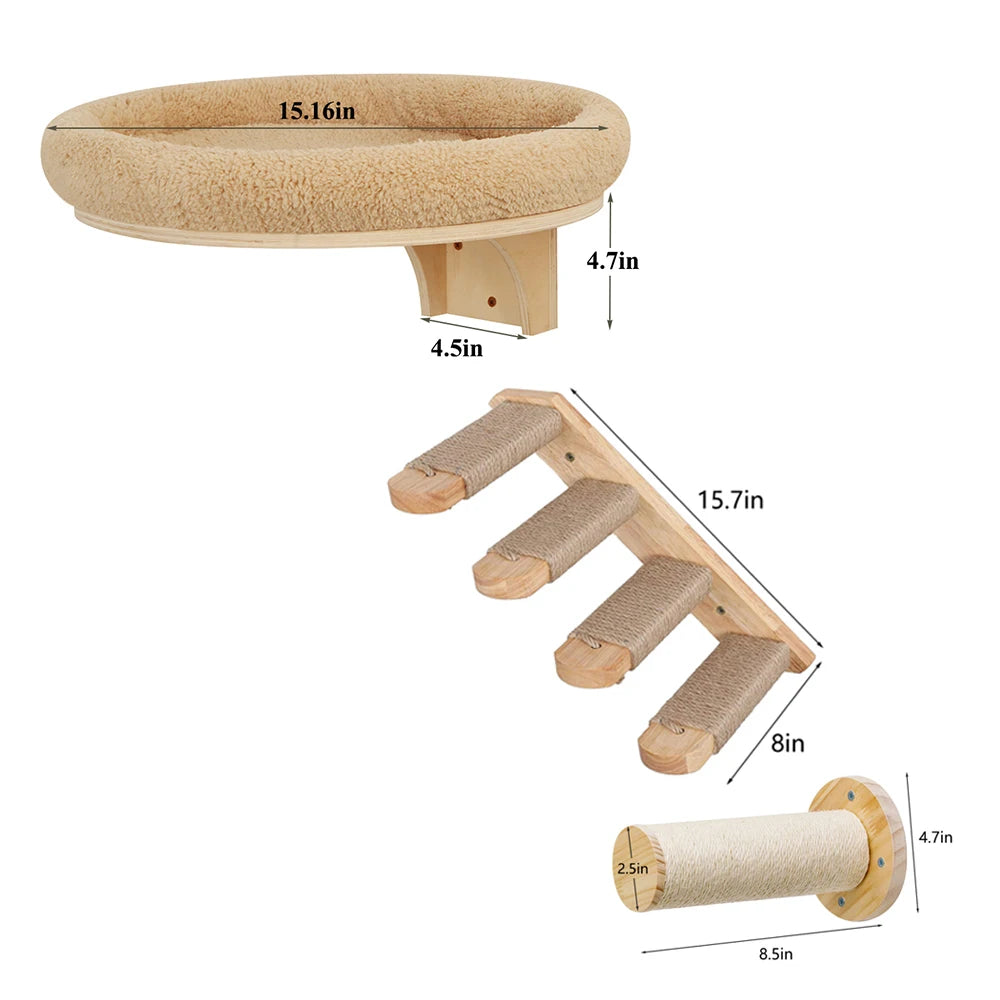 Cat Wall Mounted Solid Wooden Furniture Climbing Ladder