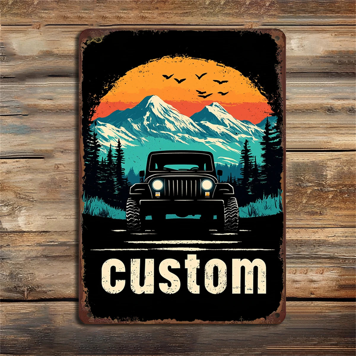 1PC Vintage Night Car Metal Tin Wall Art Iron Painting Antique Plaque for Garage & Wilderness Decor 8x12 Inches