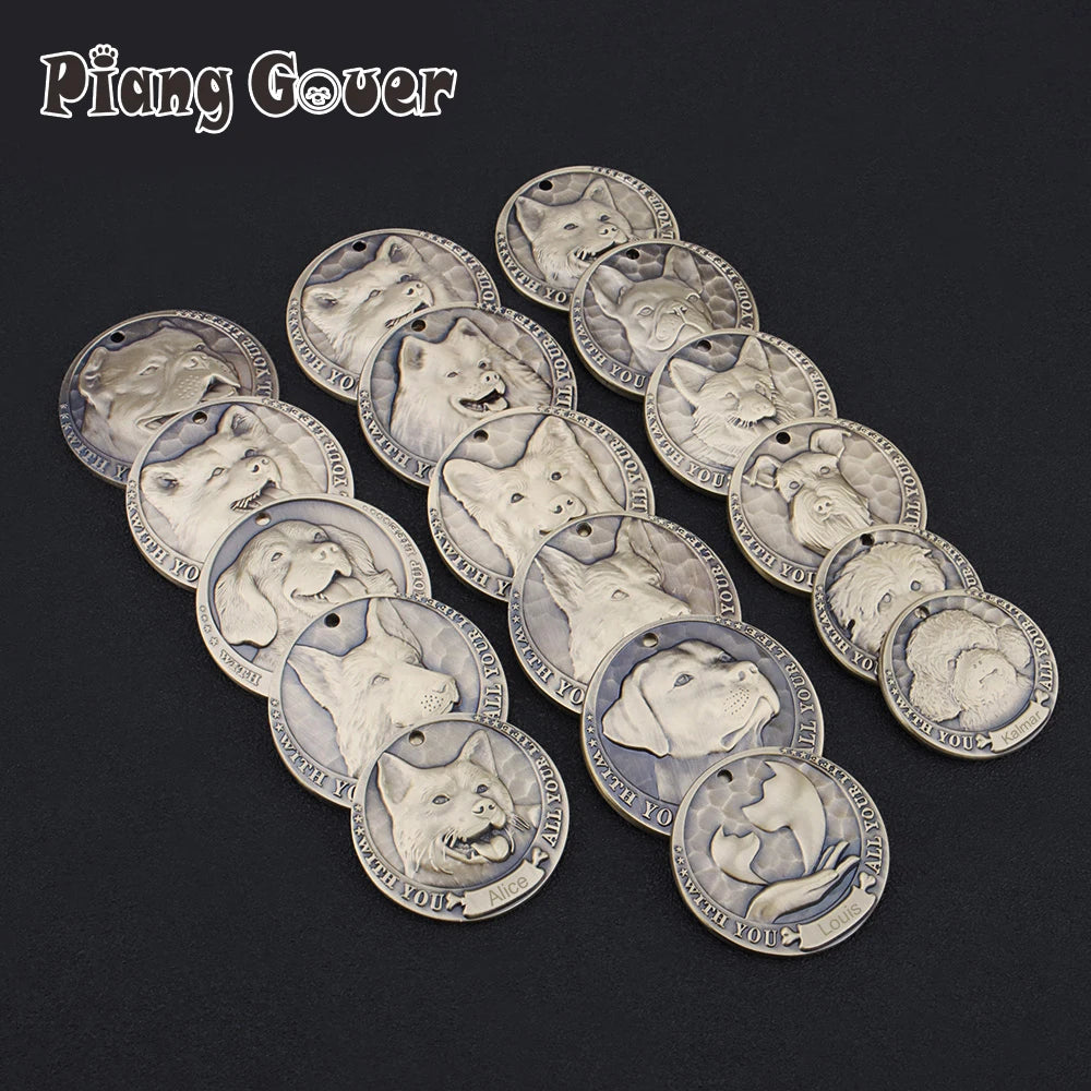 Custom Name Dog Tag Personalized Pet ID Plate Retro Brass Pet Collar Accessories DIY For Puppy Pendant