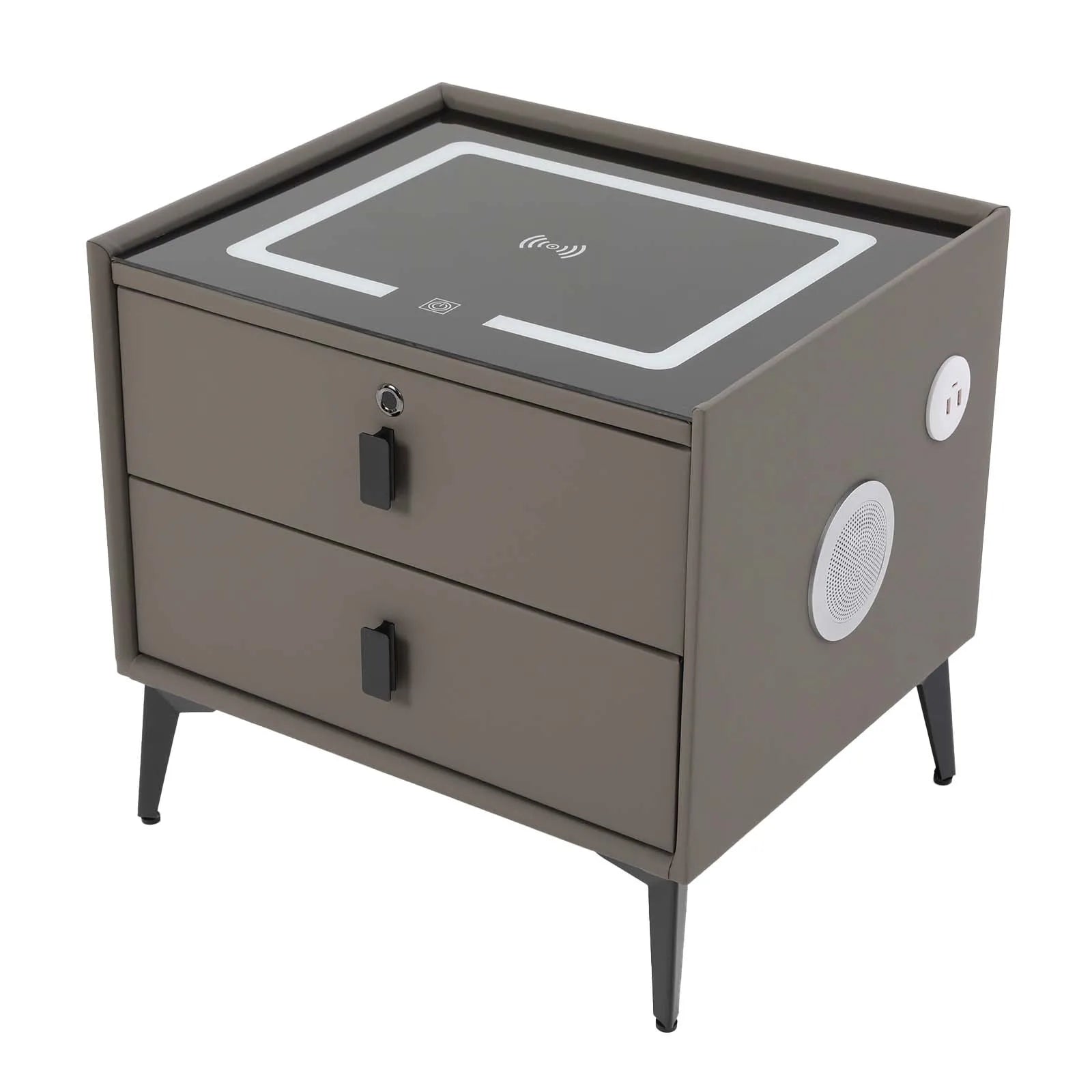 Modern Rectangular Bedside Table with Drawers Bluetooth Speaker Smart Bedside