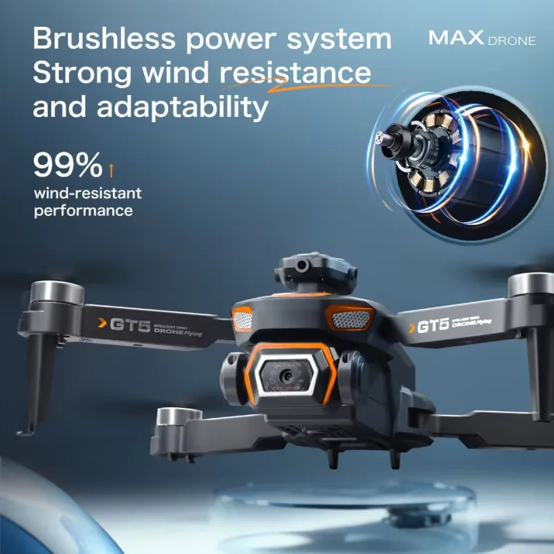 GT5 Brushless Drone with Dual Lens & Obstacle Avoidance - GPS/APP Path Drawing, 2.4" Screen Remote Flight for Aerial Photography