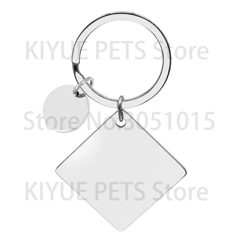 20Sets Pet Dog ID Tag Stainless Steel Mirror Metal Blank Square Personalized Keychain Keyring Engravable Anti-lost Accessories
