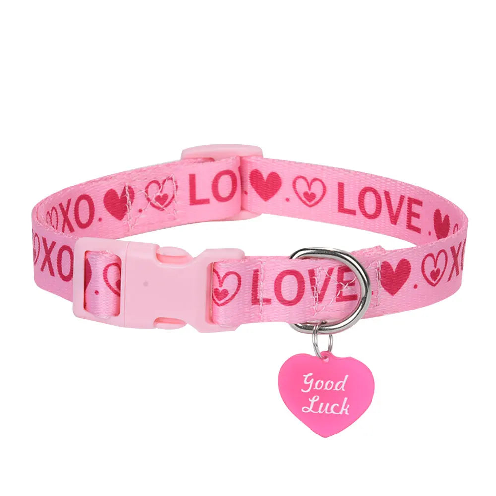 CP613--love printed pet dog & cat collar, high density printed ribbon and exquisite pendant, durable buckle.