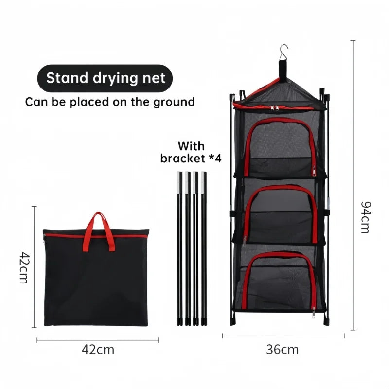 Outdoor Camping Tableware Storage Ventilated Net Bowl Basin Drying Net Foldable 4 Layers Storage Multifunctional Hanging Mesh