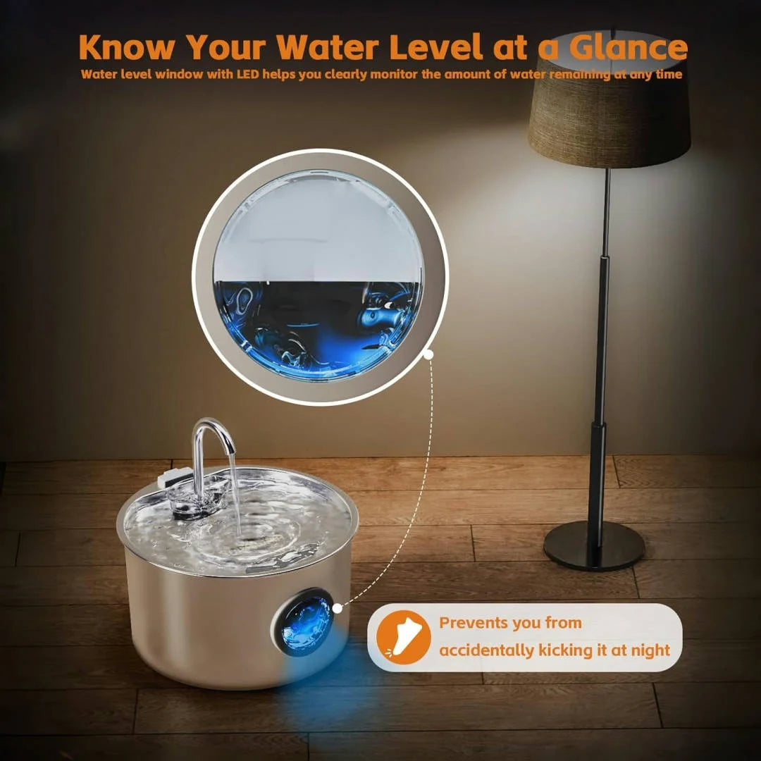 Stainless Steel Cat Water Fountain , 108oz Pet Fountain Dispenser Automatic for Inside Dog Cats Drinking Replaceable filters