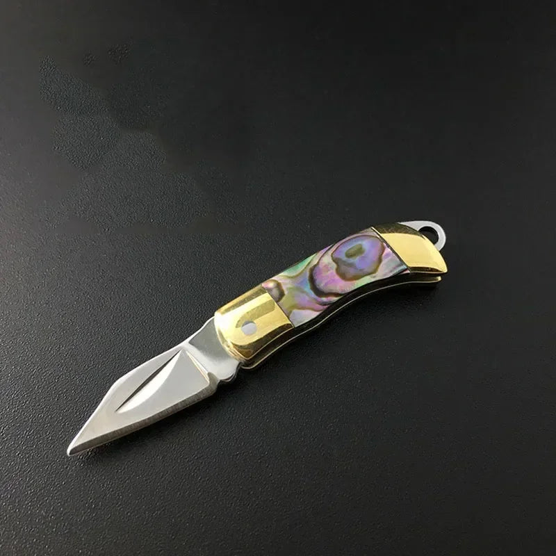Stainless Steel Sharp Blade Mini Pocket  Knife Keychain Unpackage Portable Carry Fruit Paring Knife Brass Shell Handle