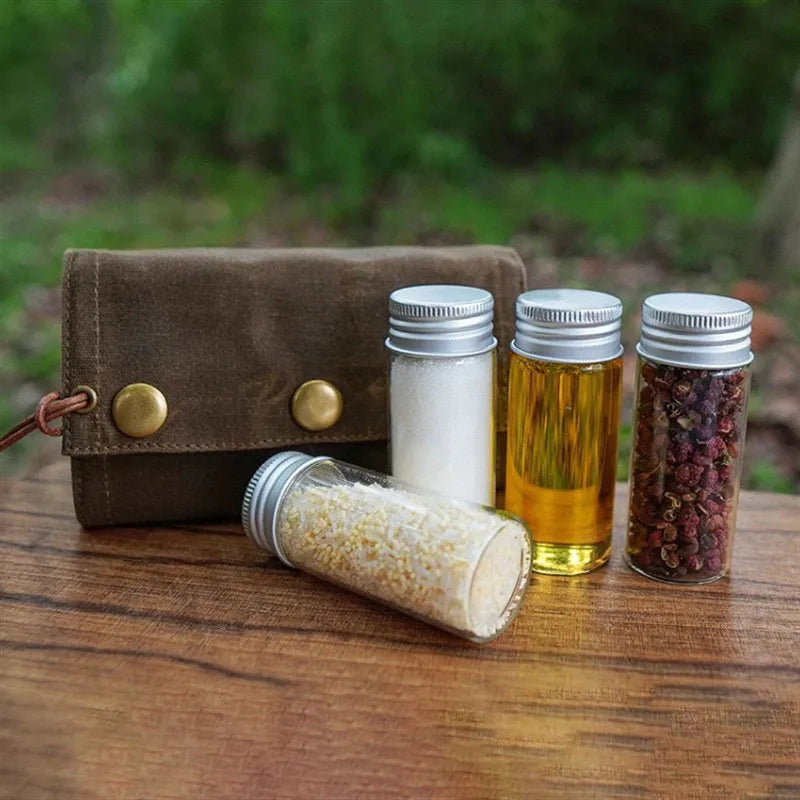 New Outdoor Picnic Dining Utensil Bag 3 Cans Canvas Spices Package Camping Barbecue Camping Trip Seasoning Bottle Storage Bag