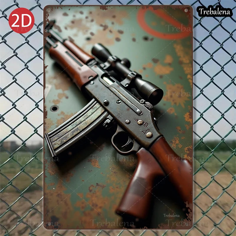 1PC 2D Flat 8*12inch Metal Sign Rustic Rifle Scene Vintage Style Metal Art Decor