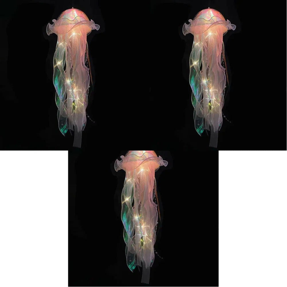 3-5PCS Jellyfish Atmosphere Night Light Button Battery Lantern with Ribbon&Bead
