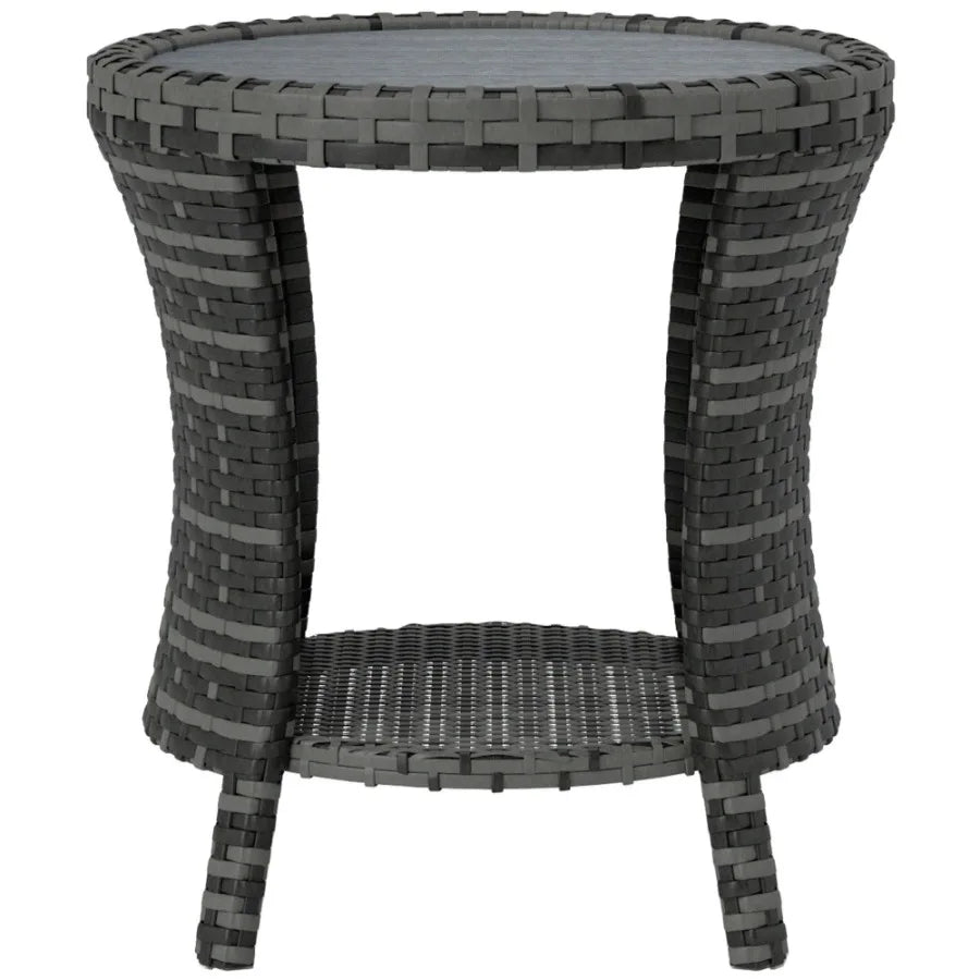 18 Wicker Outdoor Coffee Table PE Rattan  Storage Composite Wood Top Gray
