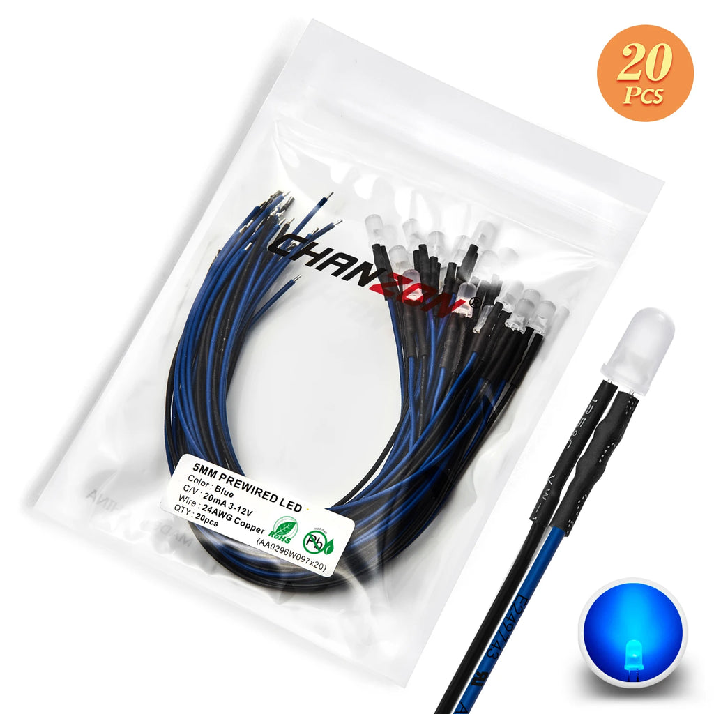 12V 5mm LED Diode Kit White Red Green Blue Yellow Orange Prewired 5 9 12 V Diffused Light Emitting Indicator Assortment Assorted