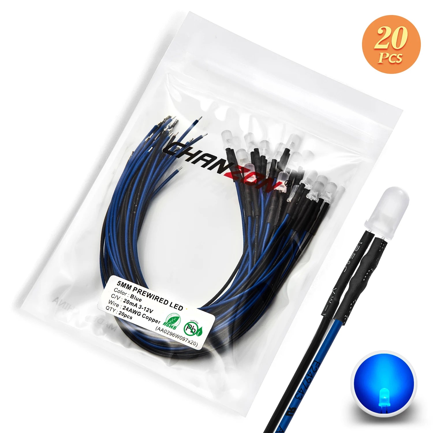 12V 5mm LED Diode Kit White Red Green Blue Yellow Orange Prewired 5 9 12 V Diffused Light Emitting Indicator Assortment Assorted