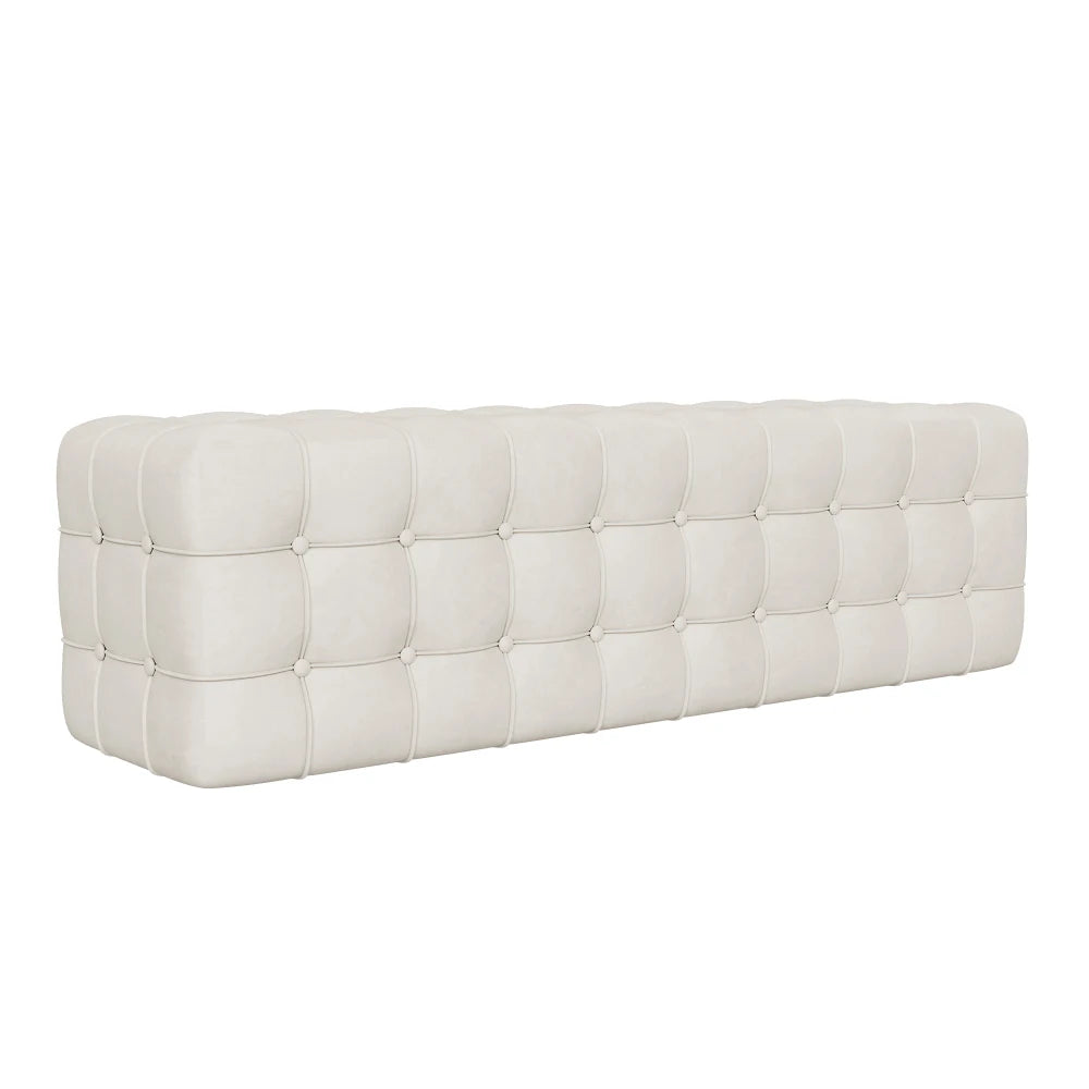 All Covered Velvet Upholstered Ottoman, Rectangular No Assembly Required Elegant and Luxurious White