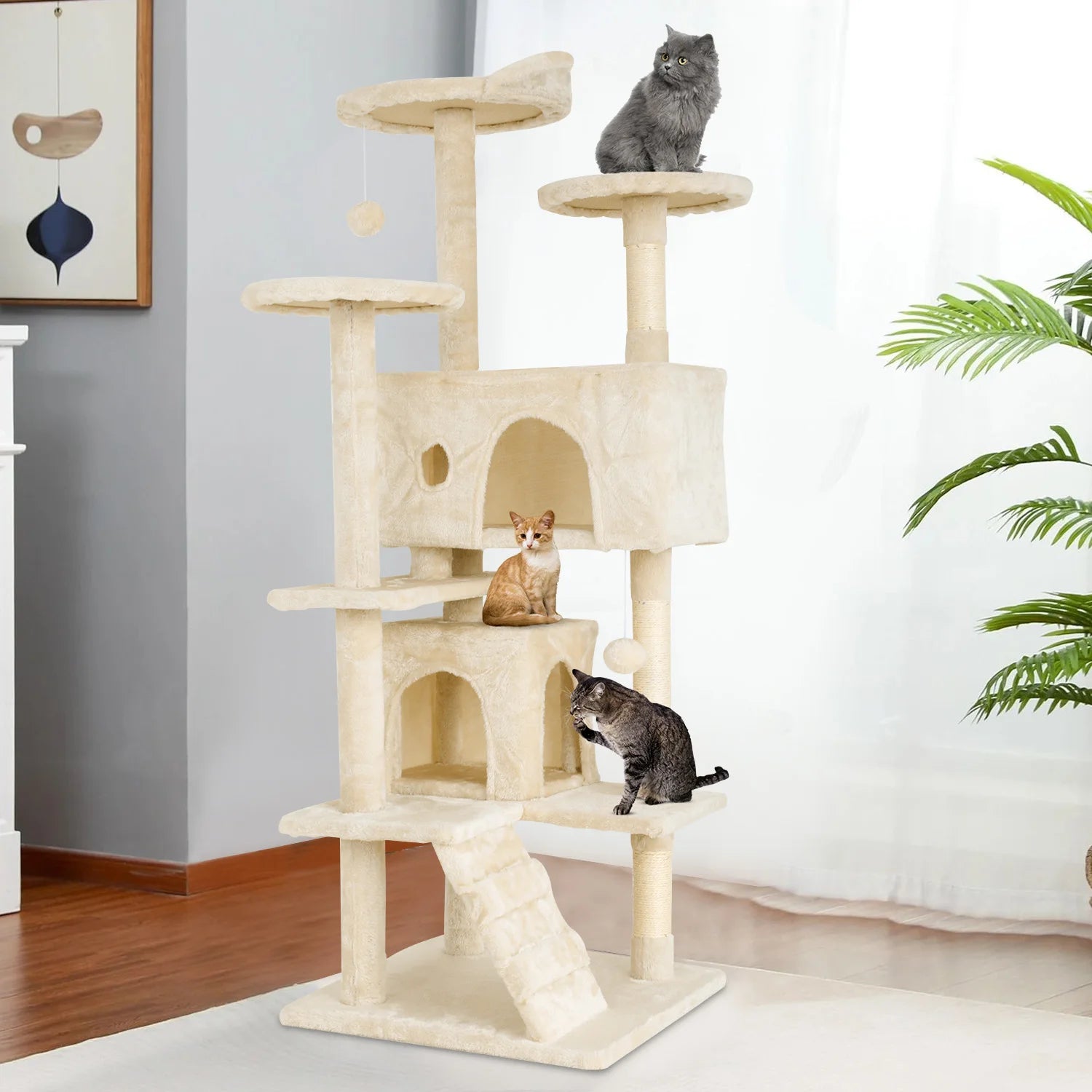 Cat Tree 54/70 Inch Cat with Sisal-Covered Scratching