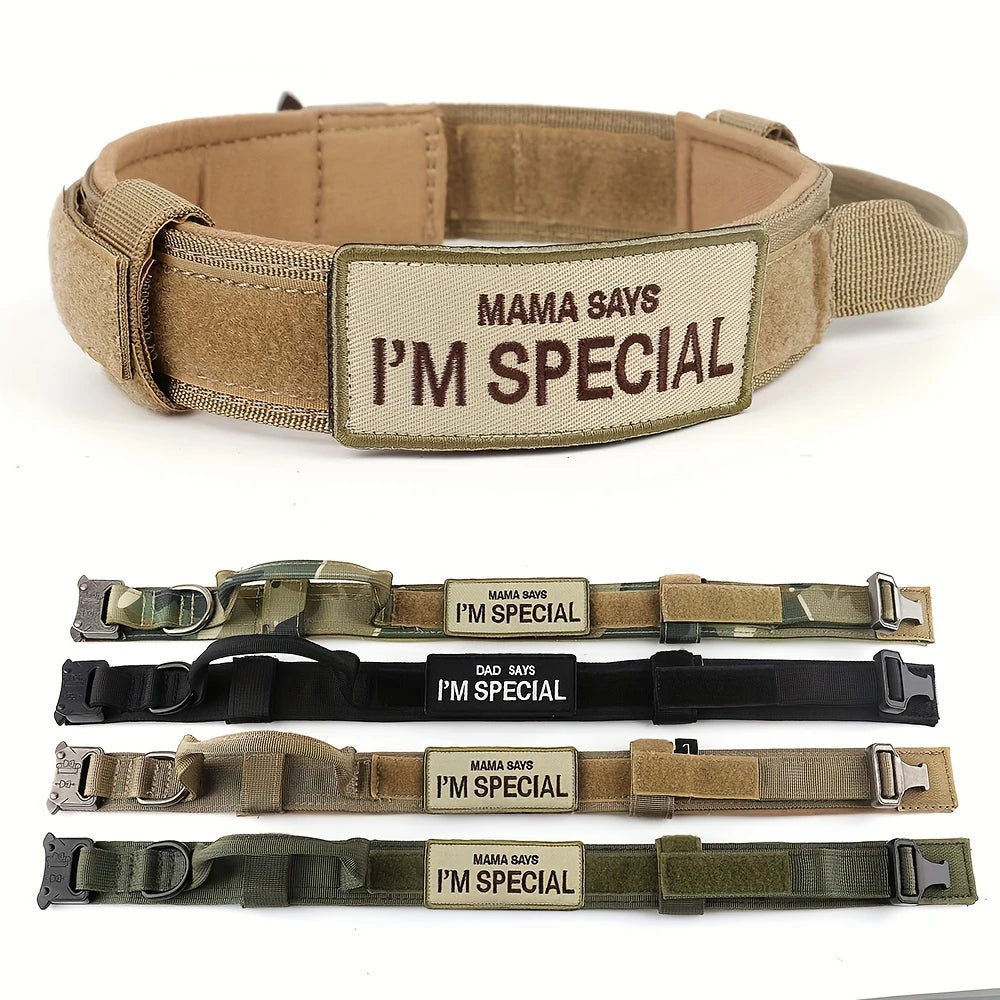 Handle Military Collar with Patch Outdoor Training and Walking for Medium and Large Dogs