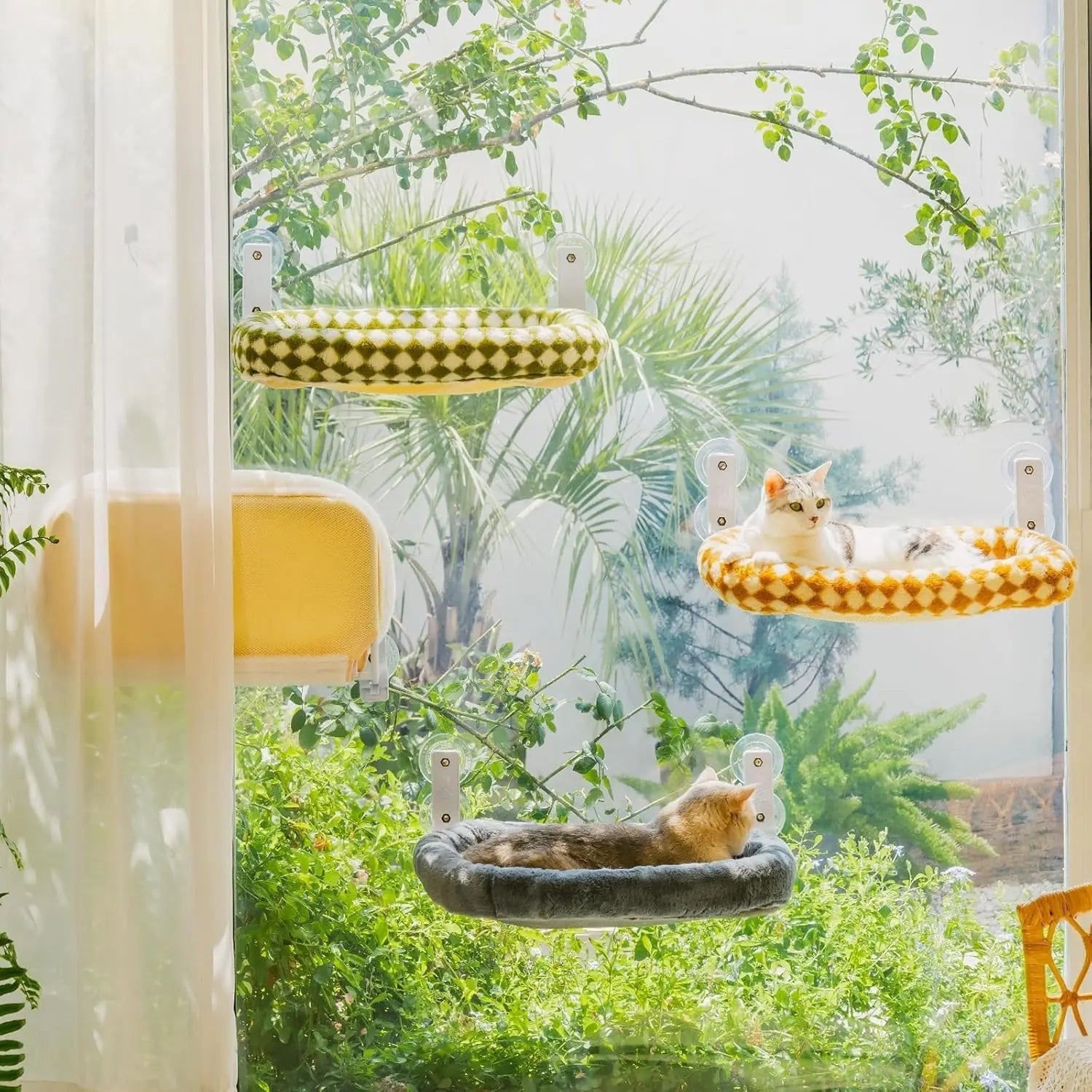 Mewoofun Foldable Cat Window Perch  Cat  White Brown Green