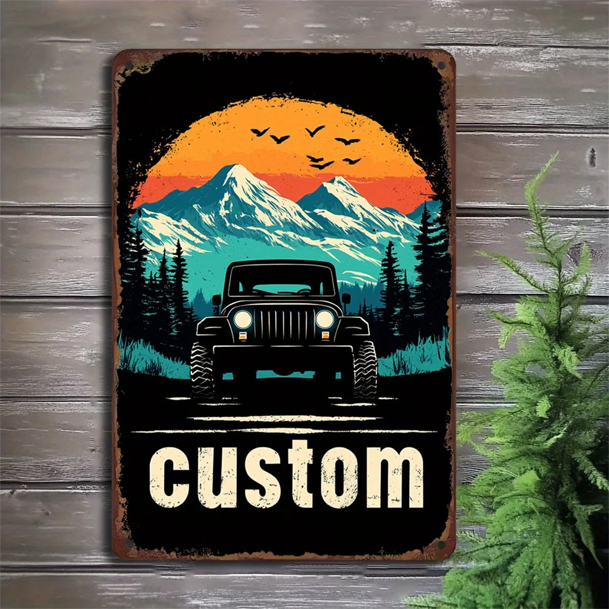 1PC Vintage Night Car Metal Tin Wall Art Iron Painting Antique Plaque for Garage & Wilderness Decor 8x12 Inches