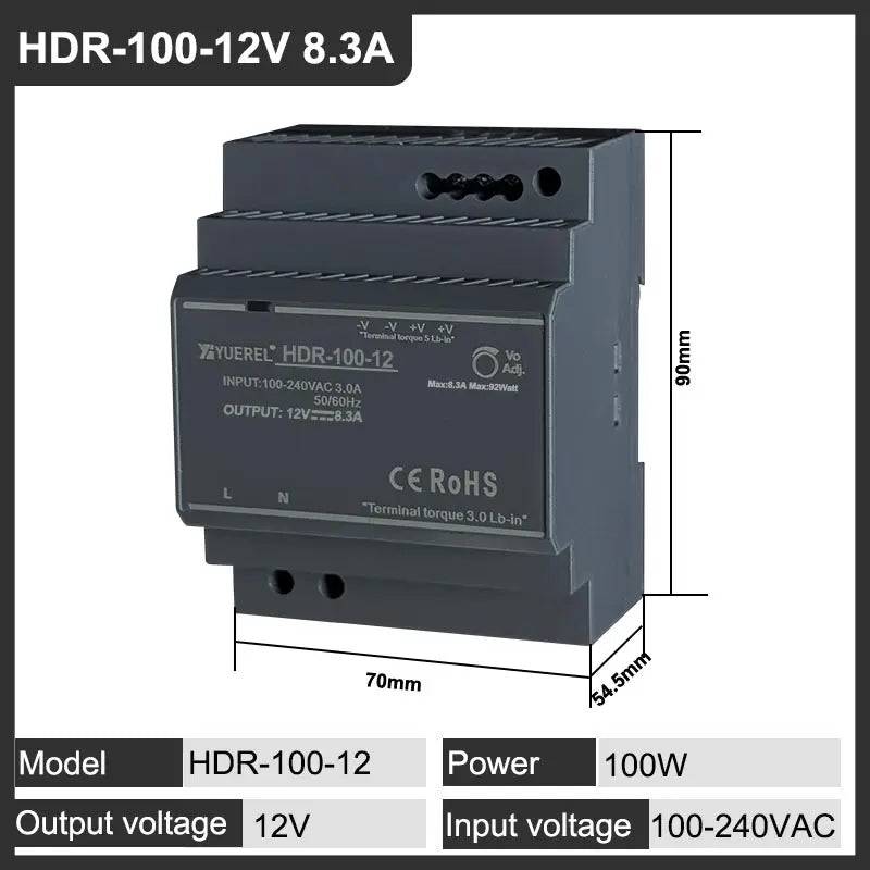 Ultrathin Switching Power Supply HDR 15W 30W 60W 100W 150W 12V 24V Rail Type Transformer