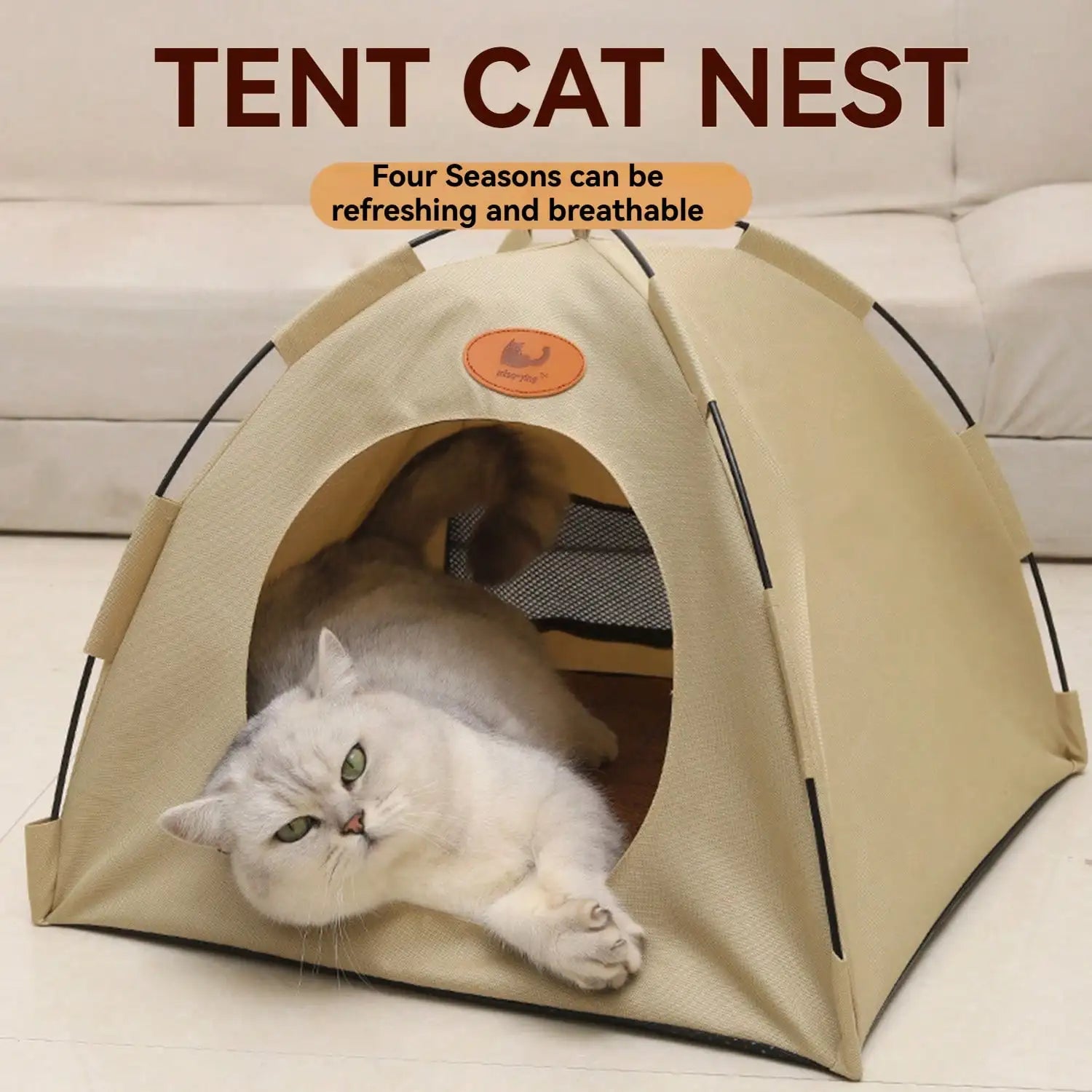 Pet Tent House Suitable for Indoor Small Dog House with Cooling Pad Photo Props Pet Tent House Bed Rattan Mat