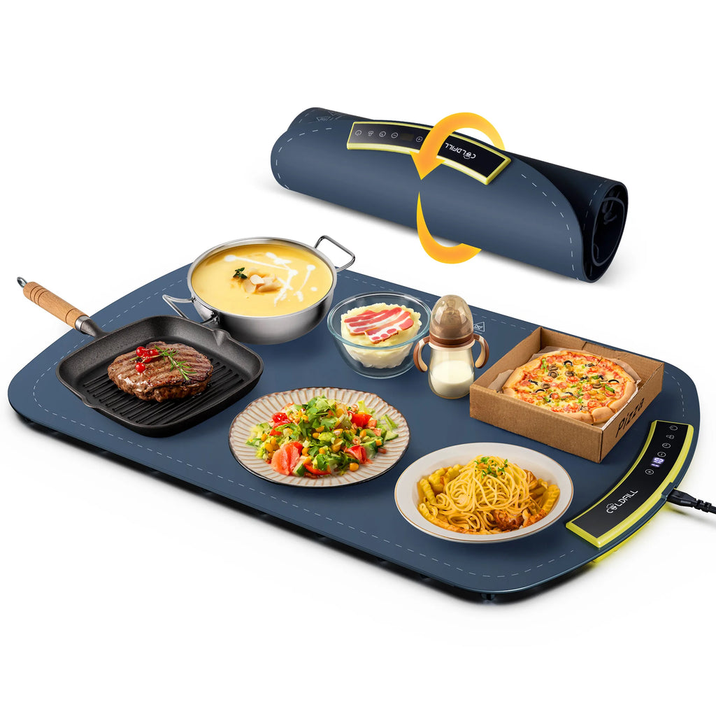 Fast Heating Food Electric Warming Tray Foldable Food Warmer Plate 8 Levels Adjust Temperature Control Keeps Food Hot Constant