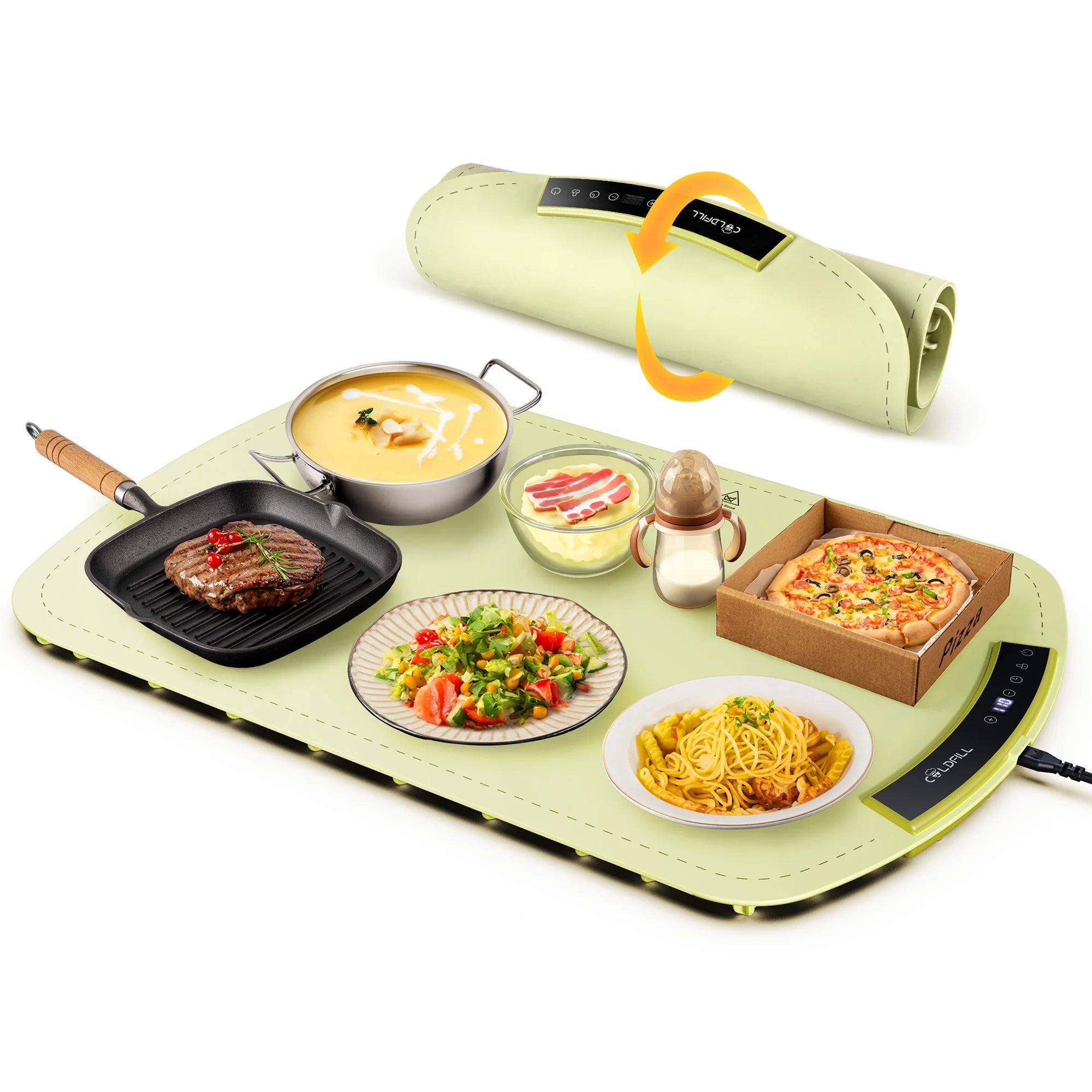 Fast Heating Food Electric Warming Tray Foldable Food Warmer Plate 8 Levels Adjust Temperature Control Keeps Food Hot Constant