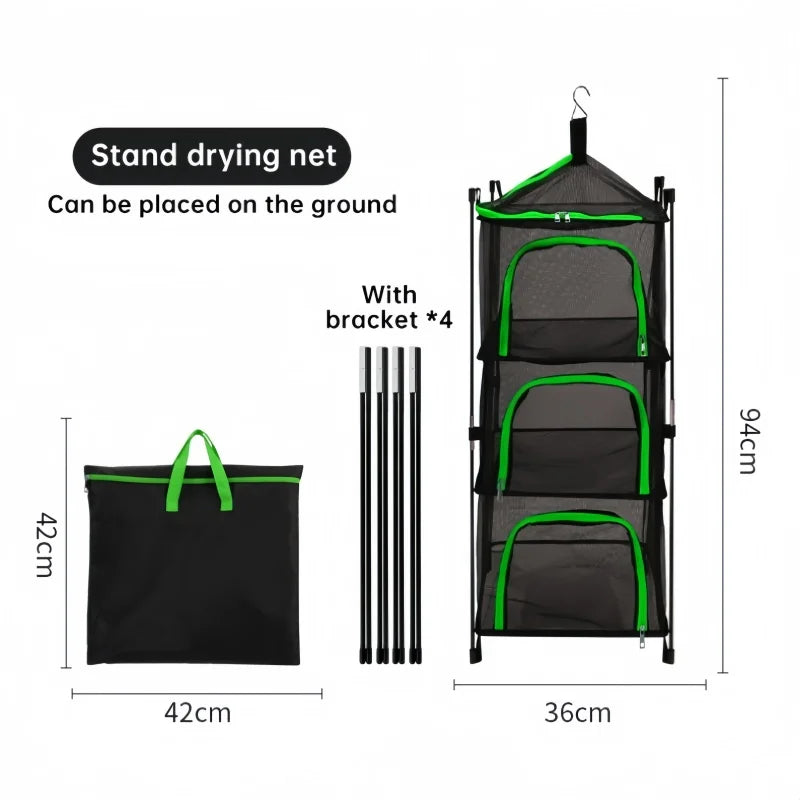 Outdoor Camping Tableware Storage Ventilated Net Bowl Basin Drying Net Foldable 4 Layers Storage Multifunctional Hanging Mesh