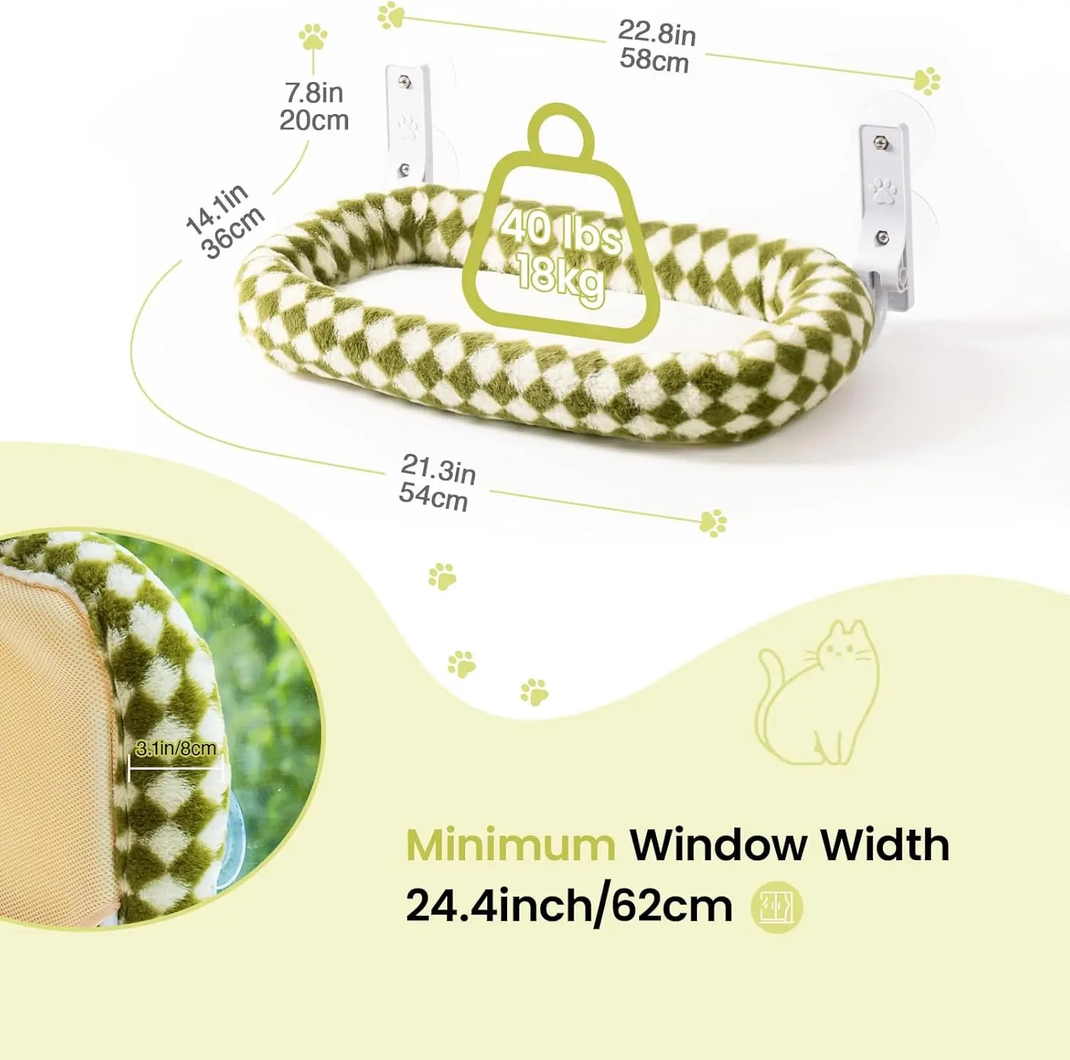 Mewoofun Foldable Cat Window Perch  Cat  White Brown Green