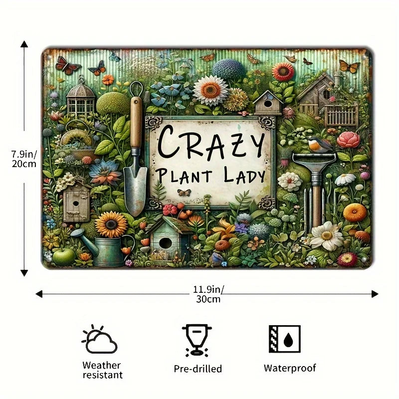 1pc Retro Metal Sign - Crazy Plant Lady Aluminum Wall Art for Home Decor, Garden, Cafe, Bar & Living Room Decoration