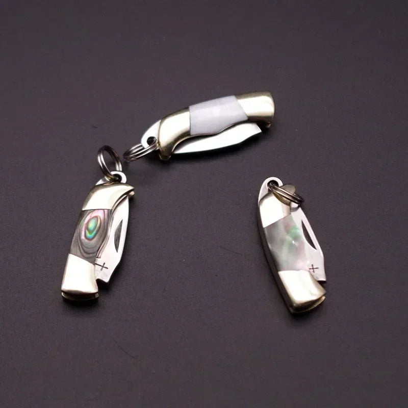 Stainless Steel Sharp Blade Mini Pocket  Knife Keychain Unpackage Portable Carry Fruit Paring Knife Brass Shell Handle