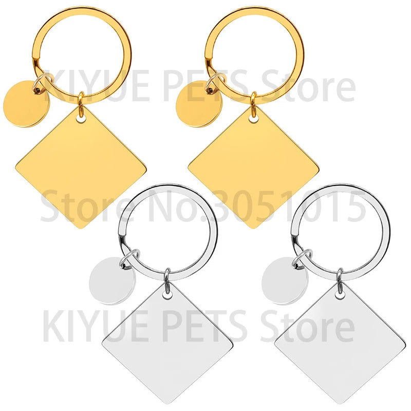 20Sets Pet Dog ID Tag Stainless Steel Mirror Metal Blank Square Personalized Keychain Keyring Engravable Anti-lost Accessories